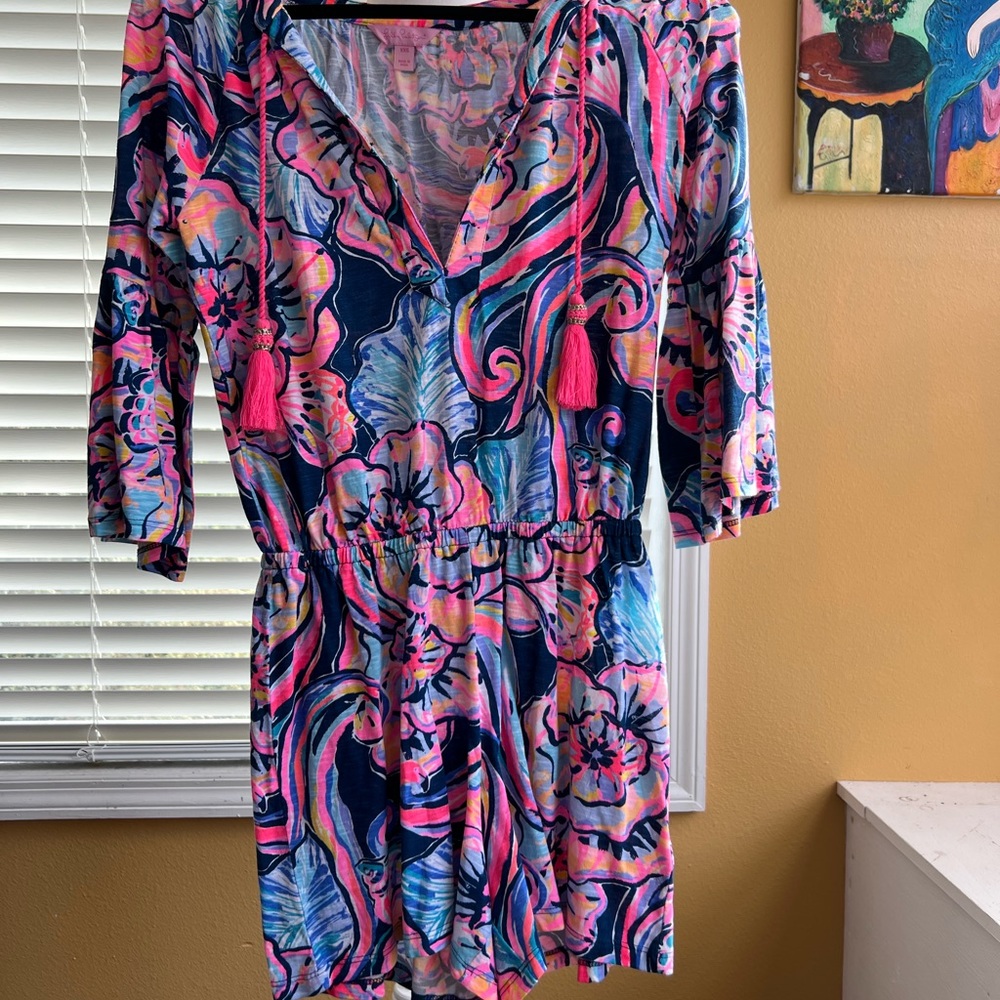Lilly Pulitzer Del Lago Romper Nauti Navy Floral Print